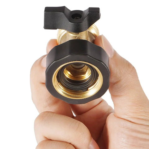 Two Pack Garden Hose Shut Off Valve With Easy Grip Rubber Handle Brass Construction Rust Resistant Durable Water Control For Lawn And Garden Ideal For Quick No Fuss Shut Off, brass hose connector close-up