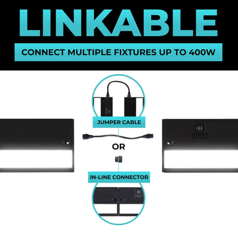 Under Cabinet Lighting 24 Inch Black Finish with 3 CCT 2700K 3000K 4000K Dimmable and Linkable connectors and fixtures