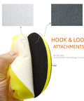 Hand holding yellow foam pad with hook and loop attachment on 12Pcs 5 Inch Foam Buffing Pads Kit With Coral Fleece Pad Backing Plate M14 Drill Adapter