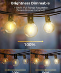 Lit Smart Outdoor String Lights For Patio 100 Ft Dimmable WiFi Lights With 50 G40 LED Bulbs Warm White Brightness Levels