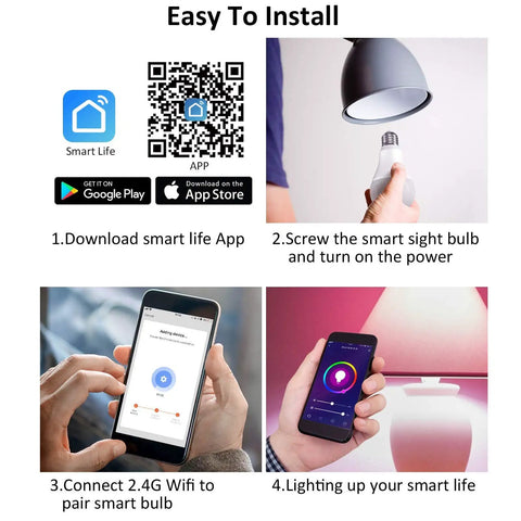 Instructions for connecting WiFi Smart LED Bulbs 1600 Lumen 16W 150W Equivalent E26 A19 with phone apps.