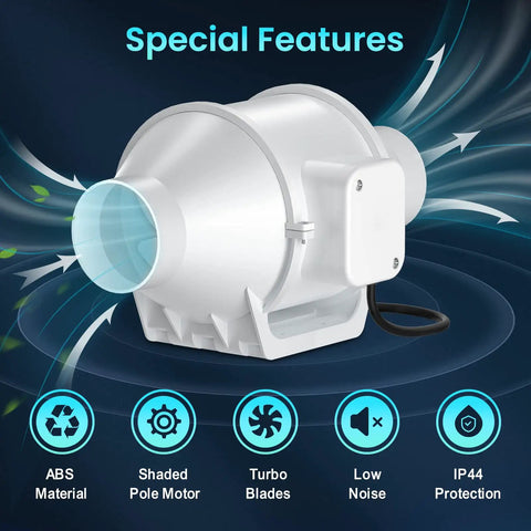 Three Inch Inline Duct Fan Low Noise Beefed Up Performance For Bathroom Basement Kitchen Garage Attic HVAC Blower Fan Durable PP