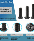 M6 Button Head Socket Cap Screws Set, 6mm Thread, 40mm, 45mm, 50mm, 55mm, 60mm Lengths, 10.9 Grade Alloy Steel With Black Oxide Finish