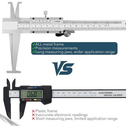 Comparison of Inside Groove Vernier Caliper with upper jaw and 3-inch lower jaw against electronic caliper