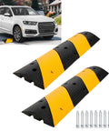 Two Pack Recycled Rubber Speed Bump Set With 25,000 Pound Capacity Durable Cable Protector Ramp for Driveways and Parking Lots