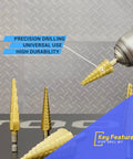 Professional Grade Step Drill Bit Set For Metal In Titanium HSS High Speed Steel Heavy Duty Unibit Kit With Twenty Three Sizes From Quarter Inch To One And Three Eighths Inch Built Tough Metalworking Drill Bits