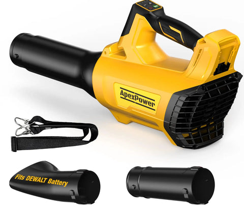 Cordless Leaf Blower For 20V DEWALT Battery with accessories, including strap and nozzle attachments, Turbo Boost Brushless Powerhouse