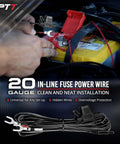 Hand connecting 20 gauge in-line fuse power wire for Aura Pro Underglow LED Lights Kit For Cars With App And Remote Control RGB.