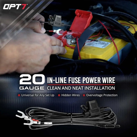 Hand connecting 20 gauge in-line fuse power wire for Aura Pro Underglow LED Lights Kit For Cars With App And Remote Control RGB.