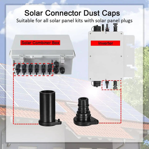 8-Piece Solar Weatherproof Silicone Dust And Waterproof Cap Connectors For PV Panels MC4 Inverters display with diagram
