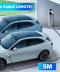 Heavy Duty EV Charging Cable Type 2 Male To GB/T Female Mode 3 Portable Electric Vehicle Cord Five Meter Length connected to two cars.