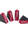 Triangle Bench Cookie Work Grippers 4 Pack Non Slip Project Supports for woodworking and painting with red and black design