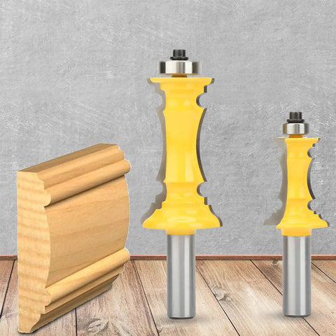 Pro Grade Crown Router Bits Set for Decorative Moldings, Durable Carbide Alloy Construction, Half Inch Shank, Two Piece Pack