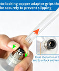 Auto-locking copper adaptor grips tube for Heavy Duty 500cc Fluid Extractor Pump, ensuring secure connection and preventing slipping.
