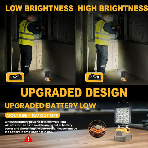 Cordless LED Work Light 11200 Lumens 112W Underhood Compatible With Dewalt 20V Battery showing brightness differences