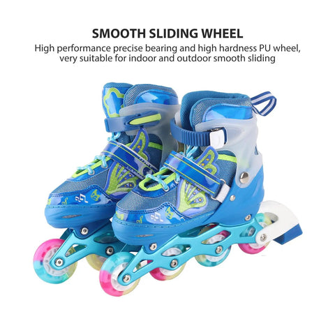 Kids Adjustable Inline Skates Blue With Light Up Wheels Breathable Comfort Fit For Smooth Outdoor Rolling Ideal Roller Blades For Ages 6 To 12 With Simple Size System That Grows With Them.