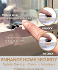 Sliding Glass Door Security Bar Adjustable From 25.75 To 47.5 Inches Keeps Kids Safe And Stays Put Easy Install Rustproof Metal Gate Stopper Fits Most Sliding Doors Space Saving Door Lock Bar For Home And Windows with hand demonstrating locking mechanism