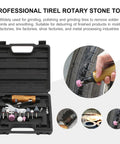 No-Nonsense Heavy-Duty Mini Air Die Grinder Kit with collets, wrenches, and grinding stones in a carrying case.