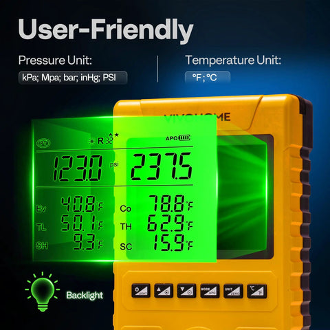 Digital HVAC Manifold Gauge Set showcasing temperature probes and digital readouts for precise HVAC system analysis and service.