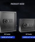 Secure 60 Key Wall Safe With Sensor Light Electronic Key Cabinet Emergency External Power Supply And Wall Mount For Hotels Offices And Car Dealerships Includes 60 Key Tags. Two black electronic safes with keypads marked 83 and 60 hooks.