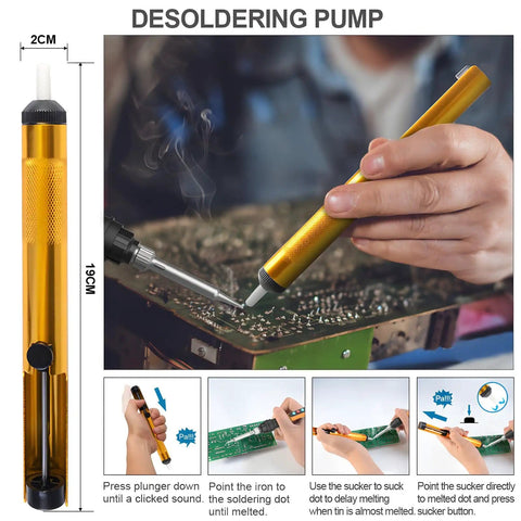 Desoldering pump in use from the Adjustable 90W Soldering Iron Kit With LCD Temperature Display DIY Friendly 13 In 1 Soldering Gun Set