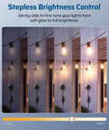 Ultimate Outdoor String Light Dimmer With Hella Smooth Stepless Slider For 10 To 100 Percent Brightness Control and power button display.