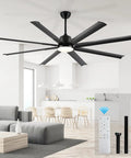 72 Inch Industrial Ceiling Fan With Light And Remote For Indoor Outdoor Use 8 Aluminum Blades 6 Speed Quiet DC Motor Wet Rated For Patio Garage Exterior