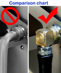 Comparison chart showing Garden Hose Swivel Elbow Connector 90 Degree Brass Fittings No Kink Protector Easy Install Pro Grade Three Quarter Inch GHT Internal To External Threads Heavy Duty Hose Fitting Kit With Washers Sealing Rings And Tape on hose