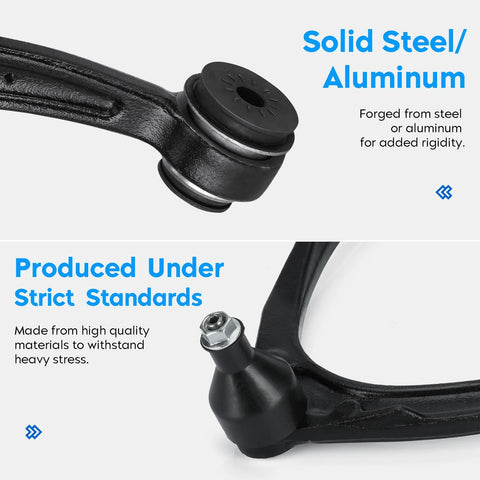 Close-up of solid forged steel upper control arm with ball joint assembly for Escalade 07-14, Chevy Avalanche, GMC Sierra, Tahoe.