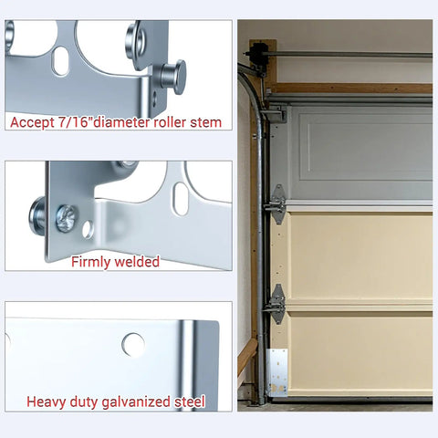 Beefed Up Heavy Duty Replacement Garage Door Bottom Roller Brackets with Seven Sixteenth Inch Diameter Roller Stem in use