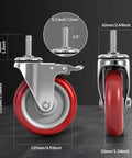 Heavy Duty 5 Inch Locking Swivel Caster Wheels For Furniture With Threaded Stem And Surefire Side Brake, showing dimensions and details.