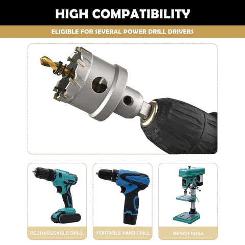 2-inch TCT hole saw kit with tungsten carbide teeth and titanium-plated pilot drill bit for hard metal
