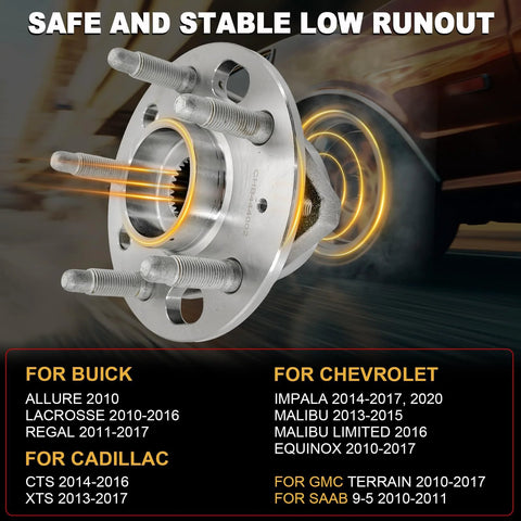 Pair 513288 Front Or Rear Wheel Bearing Hub Assembly That Fits Malibu 2013 2015 Impala 2014 2017 CTS XTS 2013 2017 Lacrosse Regal 2011 2017 Terrain 2010 2017 Five Lug pictured with compatible vehicles listed