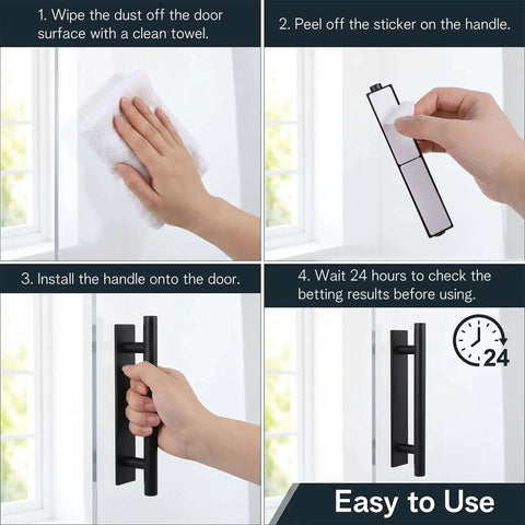 4 Pack Self Stick Cabinet Handles Pulls No Drill Install ABS Plastic Drawer Pulls application steps on glass door