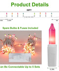 Easter String Lights 50 Count White Wire Pastel Fairy Lights Multicolor 11.5 Ft 120V UL Certified close-up and dimensions