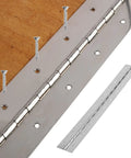 Heavy Duty Stainless Steel Piano Hinges, 36 Inch Continuous Door Hardware With Screws on wood with screws visible.