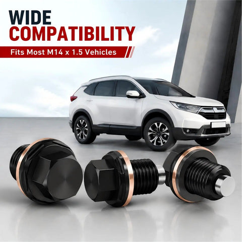 Universal M14 X 1.5 Magnetic Oil Drain Plug With Crush Washer Gaskets For Most Cars, CNC Aluminum Engine Oil Pan Bolt Kit That Traps Debris And Stops Leaks Like A Boss on SUV