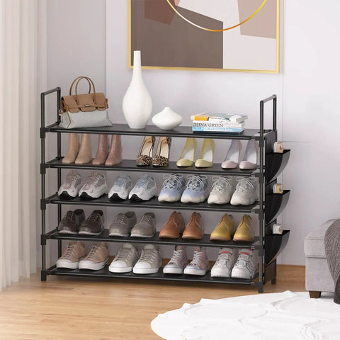 Five Tier Shoe Organizer Rack For Closet, Entryway Or Garage, Space Saving Shoe Holder Stand With Large 20 To 25 Pair Capacity