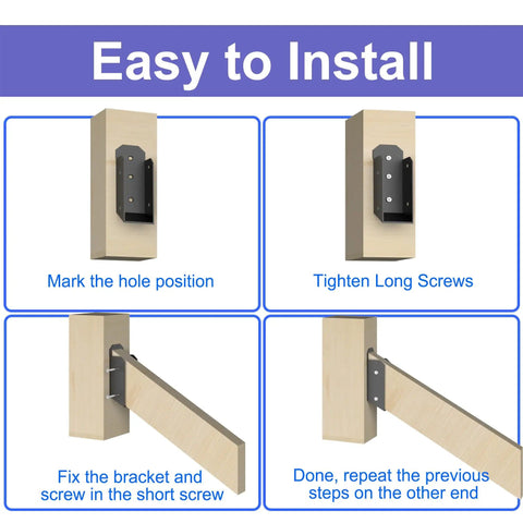 Installation steps for 4 Pairs 30 Degree Deck Stair Connectors For Wood Posts 201 Stainless Steel 2x4 Brackets Stair Handrail Connection Hardware