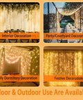 9.8 By 9.8 Feet 300 LED Curtain Lights With USB Plug, Waterproof IP44 Fairy String Lights For Indoor Outdoor Decoration