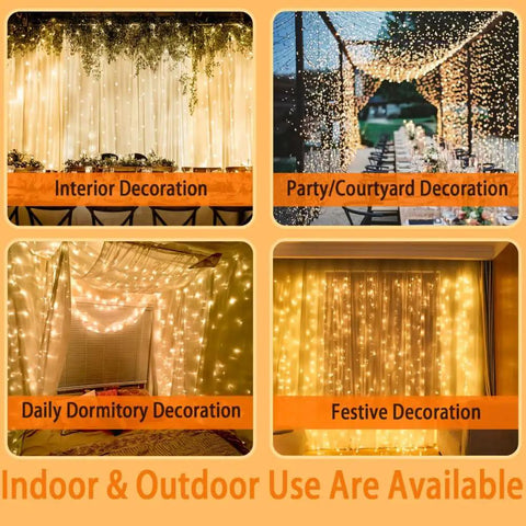 9.8 By 9.8 Feet 300 LED Curtain Lights With USB Plug, Waterproof IP44 Fairy String Lights For Indoor Outdoor Decoration