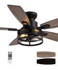 46 Inch Ceiling Fan With Lights And Remote Control, Matte Black Flush Mount Ceiling Fan for Bedroom and Living Room