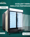 Commercial Double Glass Door Display Freezer With Forty Four Point Seven Cubic Feet Badass Storage And Digital Temp Control Auto Defrost Led Lights Zero Hassle Store Setup with prepainted aluminum interior.