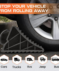 Heavy Duty 4 Pack Wheel Chocks For Travel Trailers And RVs With Portable Handle Pro Grade Tire Chocks For Campers Cars And Trucks