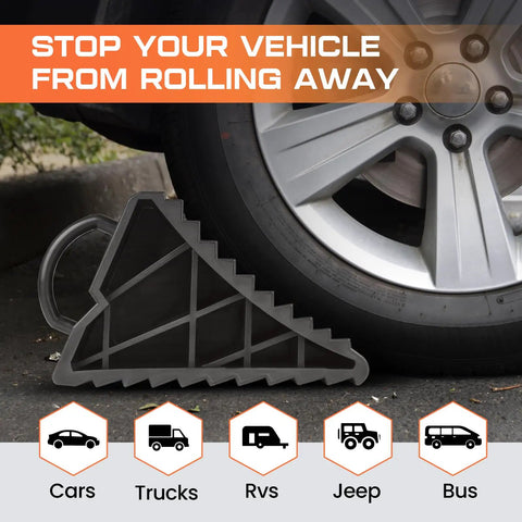 Heavy Duty 4 Pack Wheel Chocks For Travel Trailers And RVs With Portable Handle Pro Grade Tire Chocks For Campers Cars And Trucks