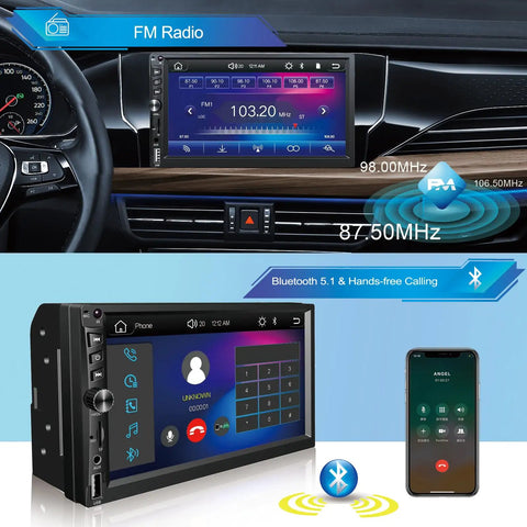 Wireless Double Din Car Stereo With Wireless CarPlay And Android Auto 7 Inch HD, Bluetooth 5.1, FM Radio display