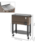 Rolling Outdoor Cooler Cart With Locking Wheels 60 Quart Portable Ice Chest Rugged Steel Patio Beverage Cooler in brown.