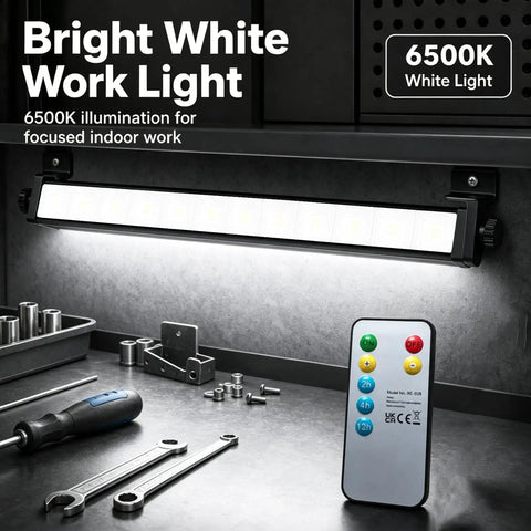 40W LED Shop Light With Remote Control 6500K Boss Level Bright Dimmable Garage Light illuminating workbench