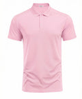 Men's Golf Polo Shirt With Moisture Wicking Quick Dry Fabric Lightweight Breathable 100 Percent Polyester Short Sleeve Collared Slim Fit Athletic Polo For Summer Play Stay Dry On The Green Dark Pink, front view.
