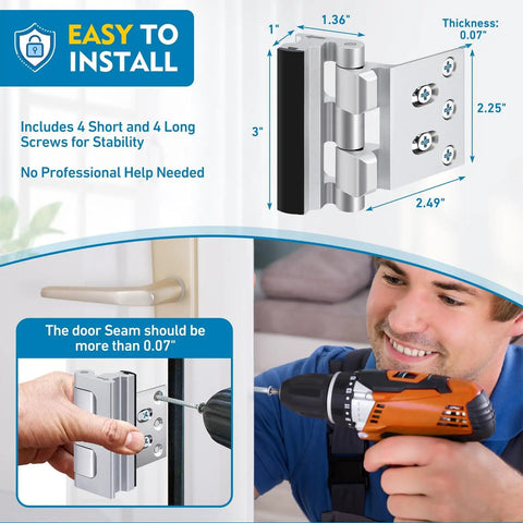 800 Lb Beefed Up Kick Proof Door Reinforcement Lock installation demonstration, includes 3 inch screws, enhancing home security.